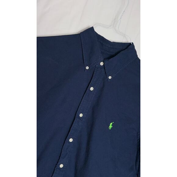 Ralph Lauren Men's Oxford Long Sleeve Shirt L Navy‎ Blue Green Pony Logo - Picture 1 of 7